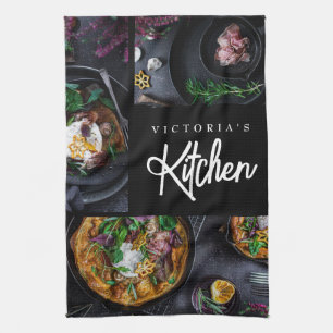 Black Modern Stylish Typography Custom Photo  Kitchen Towel