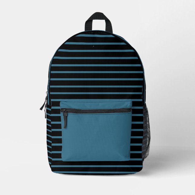 Black & Modern Teal Blue Line Art Backpack  (Front)