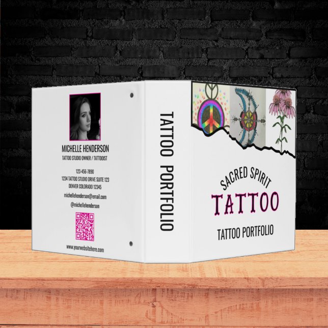 Black Modern Text 4 Photo QR Code Tattoo Portfolio Binder (Creator Uploaded)