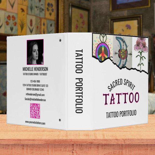 Black Modern Text 4 Photo QR Code Tattoo Portfolio Binder (Creator Uploaded)