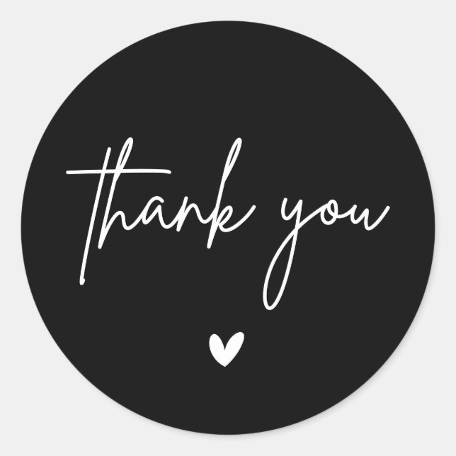 Black Modern Thank You Monogram Wedding Heart Classic Round Sticker (Front)