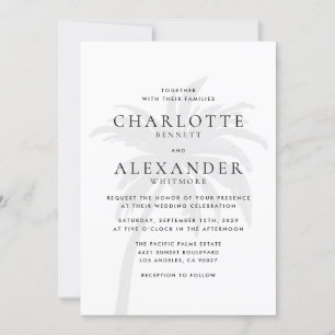 black Modern Tropical Palm Tree Wedding Invitation