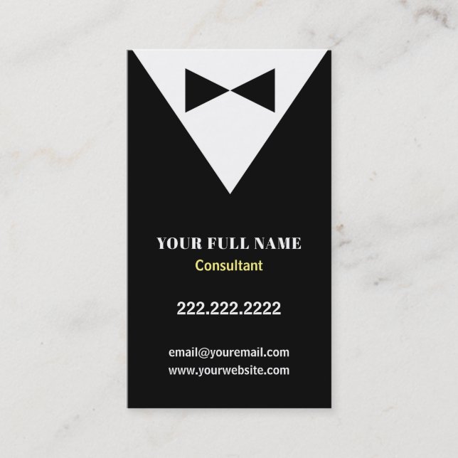 Black Modern Tuxedo Business Cards (Front)