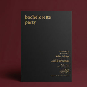 Black Modern Type Bachelorette Party Invitation