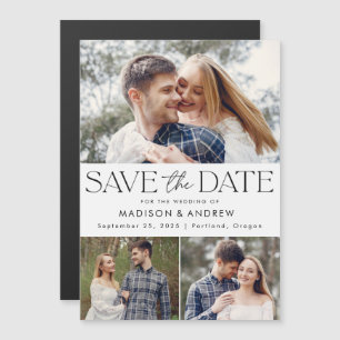 Black   Modern Typography 3 Photo Save the Date Magnetic Invitation