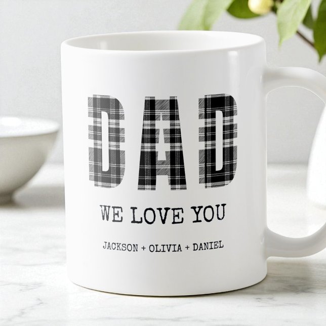 Black Modern Typography Kids Names Dad We Love You Coffee Mug (Black Modern Typography Kids Names Dad We Love You Coffee Mug)