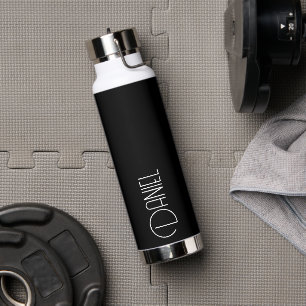 Black Modern Typography Personalized Water Bottle