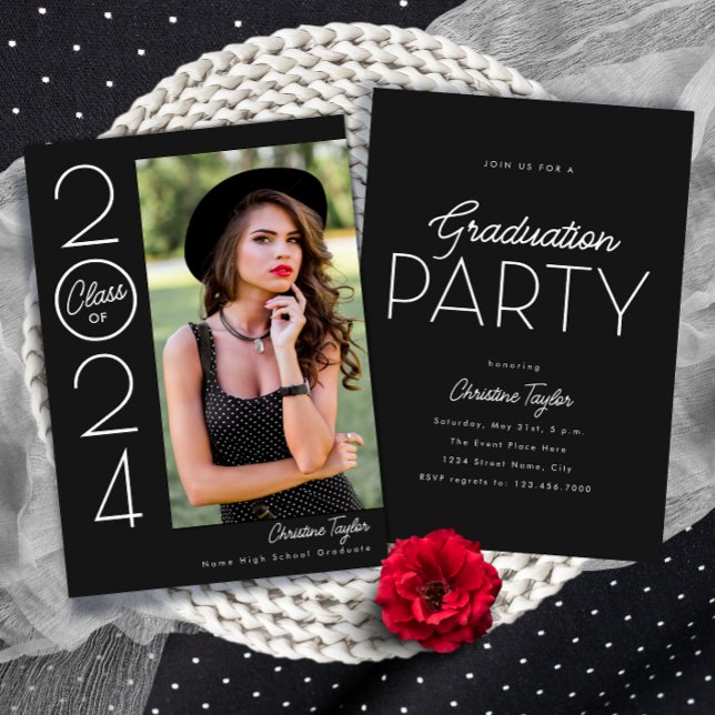 Black Modern Typography Photo Graduation Party Invitation (Creator Uploaded)