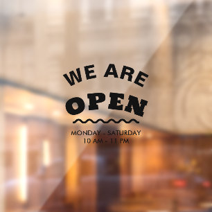 Black Modern We Are Open Window Cling