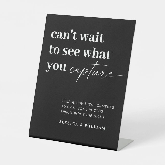 Black Modern Wedding Disposable Camera Sign (Front)