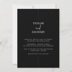 Black modern wedding invite clean lines