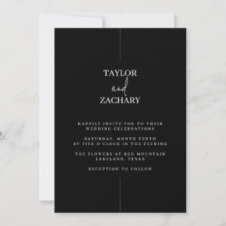 Black modern wedding invite clean lines