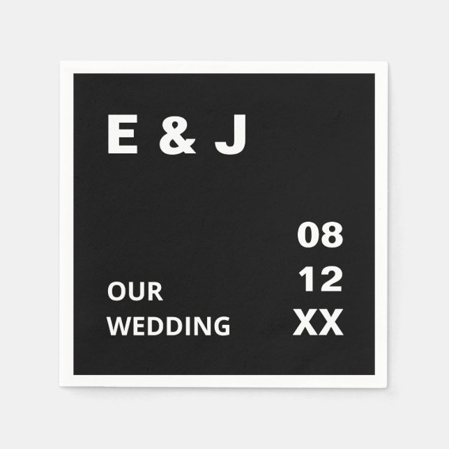Black Modern Wedding Napkins (Front)