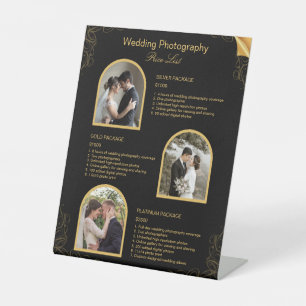 Black Modern Wedding Photography Price List Pedestal Sign