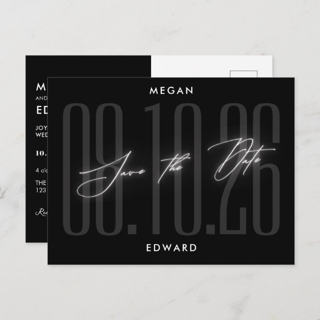 Black Modern wedding Postcard (Front/Back)