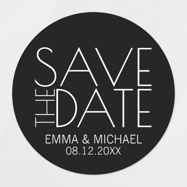 Black Modern Wedding Save the Date Labels (Design 1)