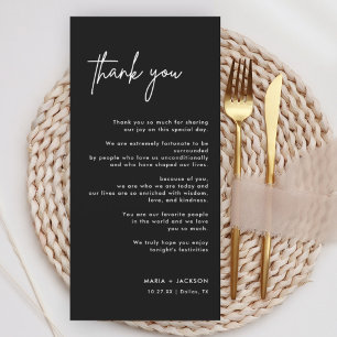 Black Modern Wedding Table Thank You Note Card