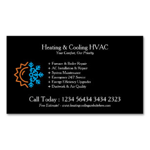 Black Modern White Heating & Cooling Magnetic Business Card