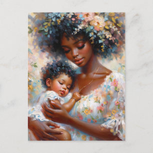 Black Mom and Baby Daughter Floral Art Postcard