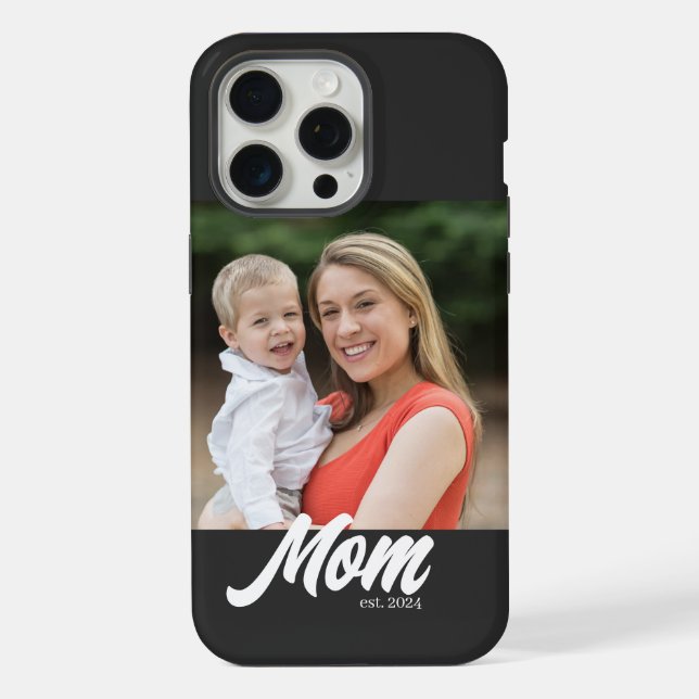 Black Mom Established Script Photo iPhone Case (Back)