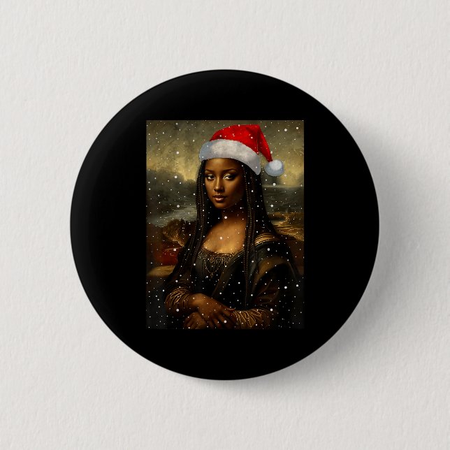 Black Mona Lisa African American Christmas Santa H 2 Inch Round Button (Front)