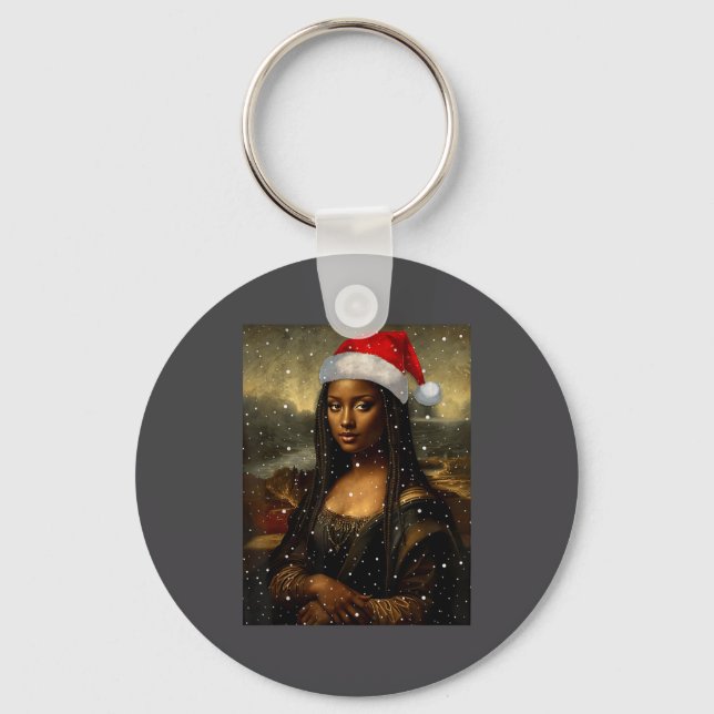 Black Mona Lisa African American Christmas Santa H Keychain (Front)