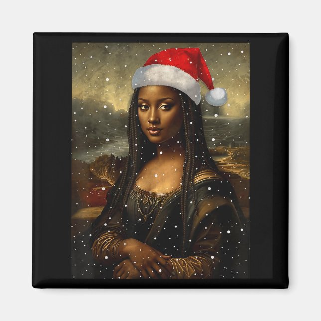 Black Mona Lisa African American Christmas Santa H Magnet (Front)