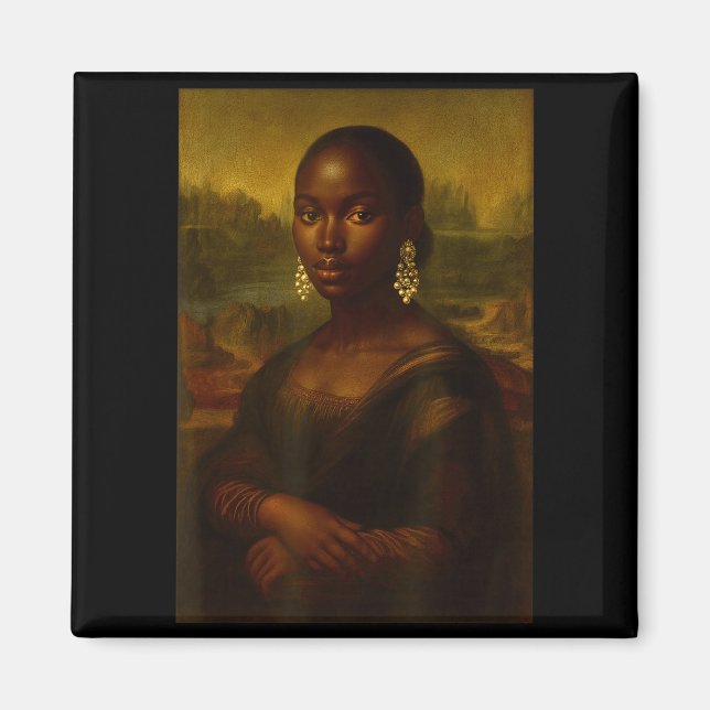 Black Mona Lisa Afro African Melanin Black History Magnet (Front)