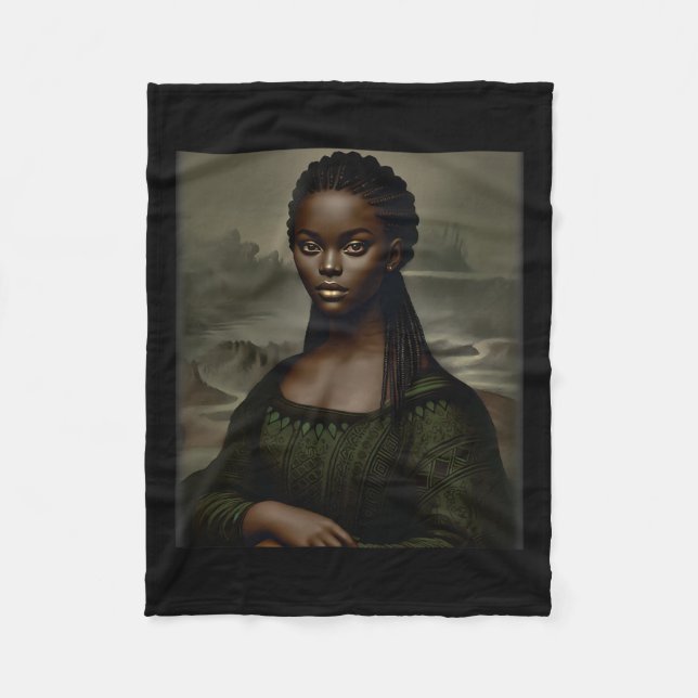 Black Mona Lisa Black History Month African Americ Fleece Blanket (Front)