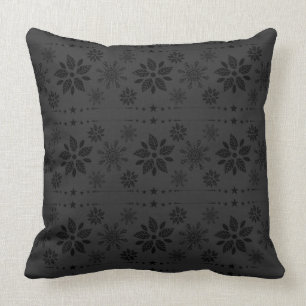 Black Monochromatic Christmas Snowflakes Pattern Throw Pillow