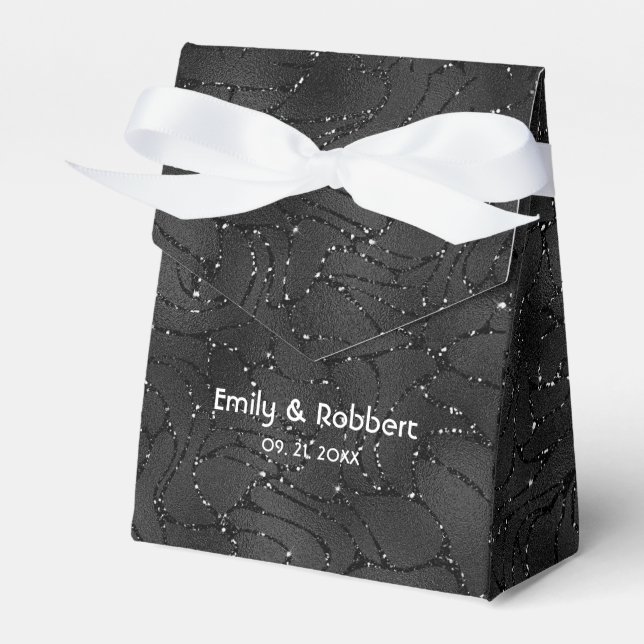 Black monochromatic glam glittery background favor box (Front Side)