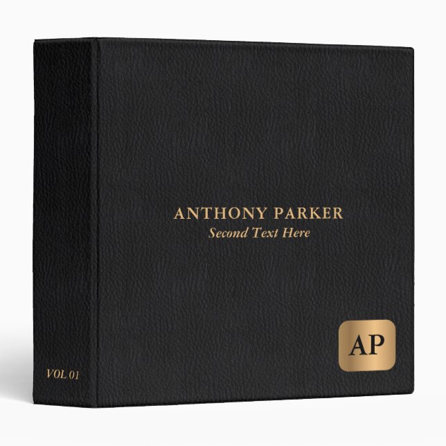 Black Monochromatic Leather Look   Binder (Front/Spine)