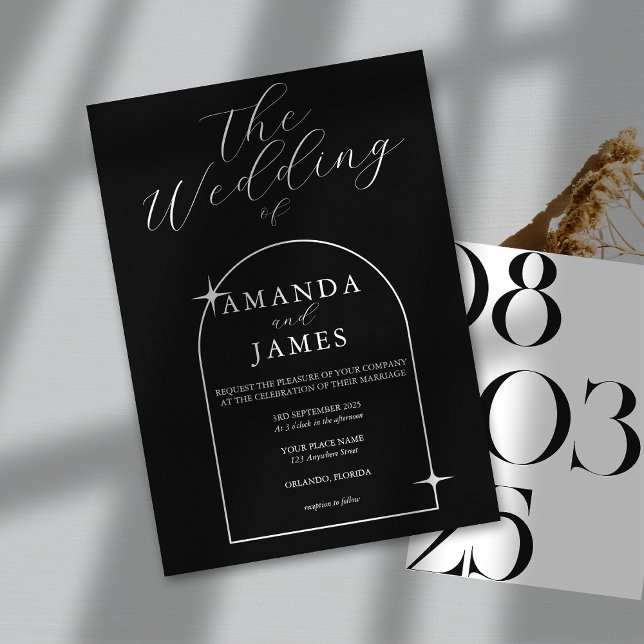 Black Monochrome Aesthetic Elegant Wedding Invitation (Creator Uploaded)