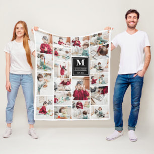 Black Monogram 19 Pictures Photo Collage Fleece Blanket