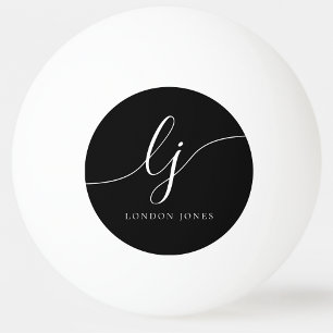 Black Monogram and Name Personalized Ping Pong Ball