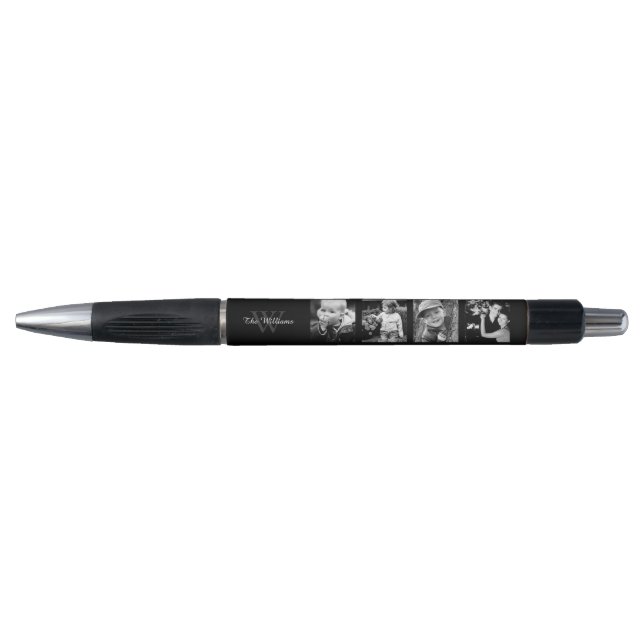 Black Monogram and Photo Collage Pen (Front)