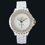 Black Monogram Artistic Tropical Golden Palm Tree Watch<br><div class="desc">Customize this monogrammed watch featuring an artistic golden palm tree and black text with your own special touch. You can change the monogram,  palm tree and clock time markers to your favourite colours. Makes a great gift for any occasion.</div>