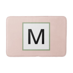Black Monogram Blush Pink and Sage Green  Bath Mat