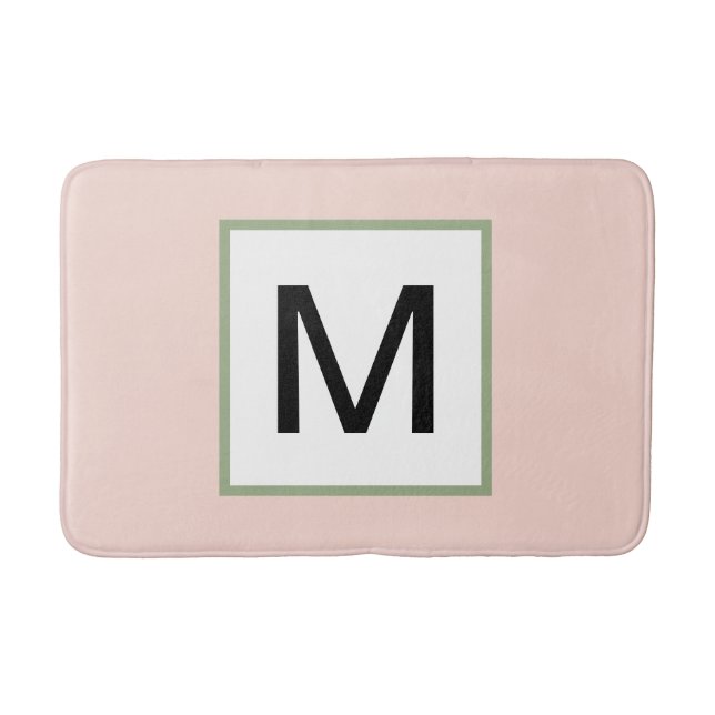 Black Monogram Blush Pink and Sage Green  Bath Mat (Front)