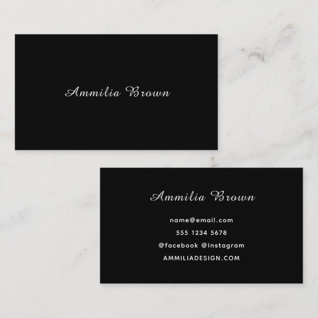 Black Monogram Business Card | Elegant Script (Front/Back)
