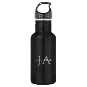 Black Monogram Custom Name For Him Water Bottle