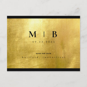  Black Monogram & Gold Sleek Save the Date  Announcement Postcard