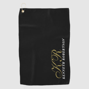 Black Monogram Gold White Name Minimalist Men Golf Towel
