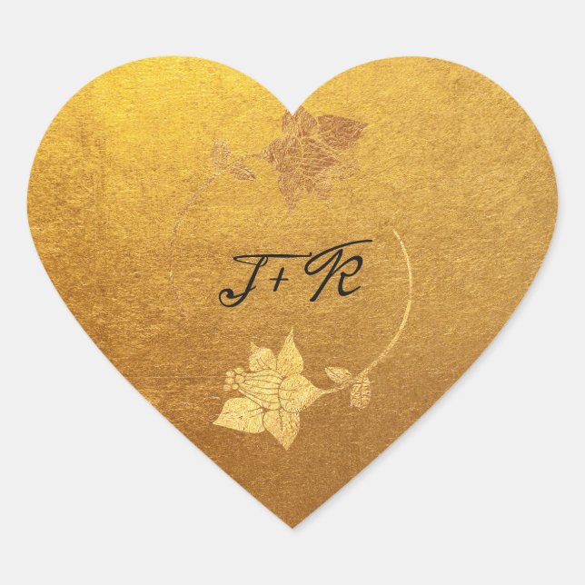 Black Monogram Golden Kraft Flower Initial Minimal Heart Sticker (Front)