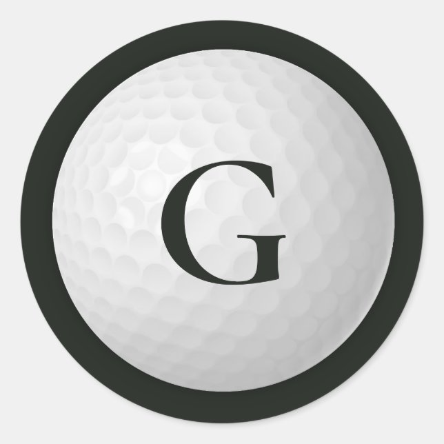 Black Monogram Golf Ball Classic Round Sticker (Front)