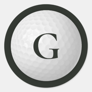 Black Monogram Golf Ball Classic Round Sticker