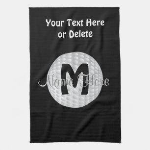 Black Monogram Golf Towels, Your Name, COLORS Kitchen Towel
