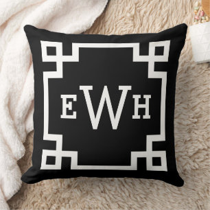 Black Monogram   Greek Key Throw Pillow
