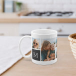 Black | Monogram Grid Photo Collage Coffee Mug<br><div class="desc">This simple personalized photo mug design puts 6 of your favourite snaps front and centre,  along with a single initial monogram on each side. Customize with six square photos of friends,  kids,  grandchildren,  pets,  or your favourite places,  with your initial in white lettering on a soft ash black square.</div>