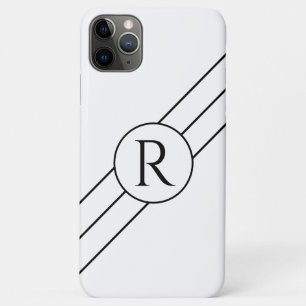 Black Monogram in Circle, Diagonal Lines White iPhone 11 Pro Max Case